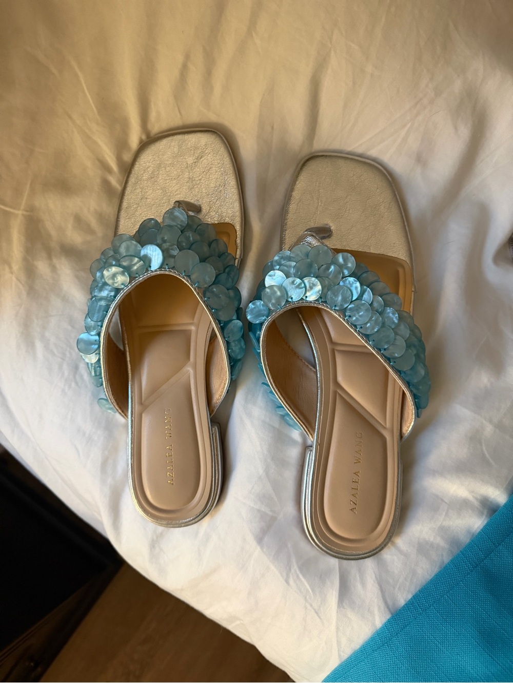 Azalea Wang Light Blue Mermaid Sequin Sandals - Women